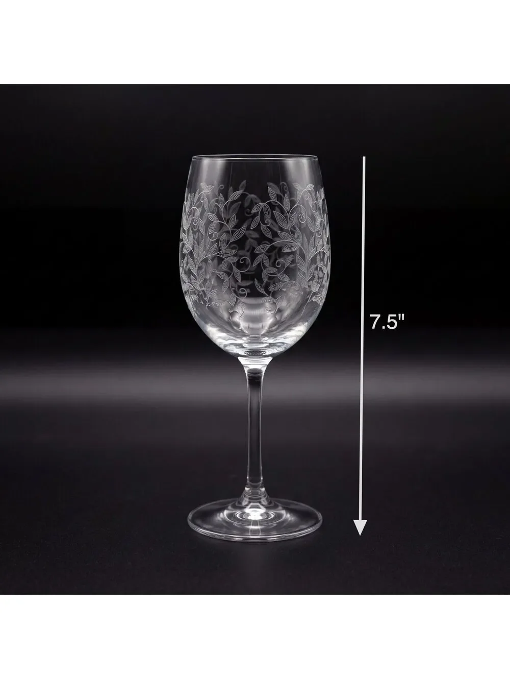 Vintage Etched Crystal Water Goblets Set of 4 Floral Vine Smooth Stem Glasses